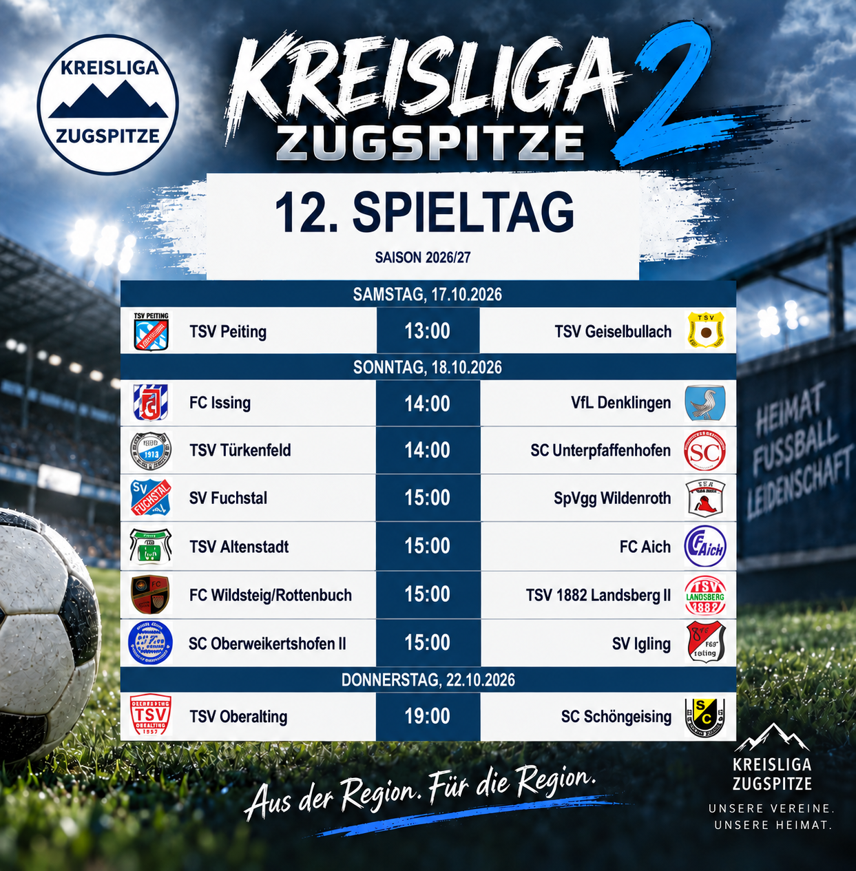Kreisliga Zugspitze 2 – Spiele des 12. Spieltags