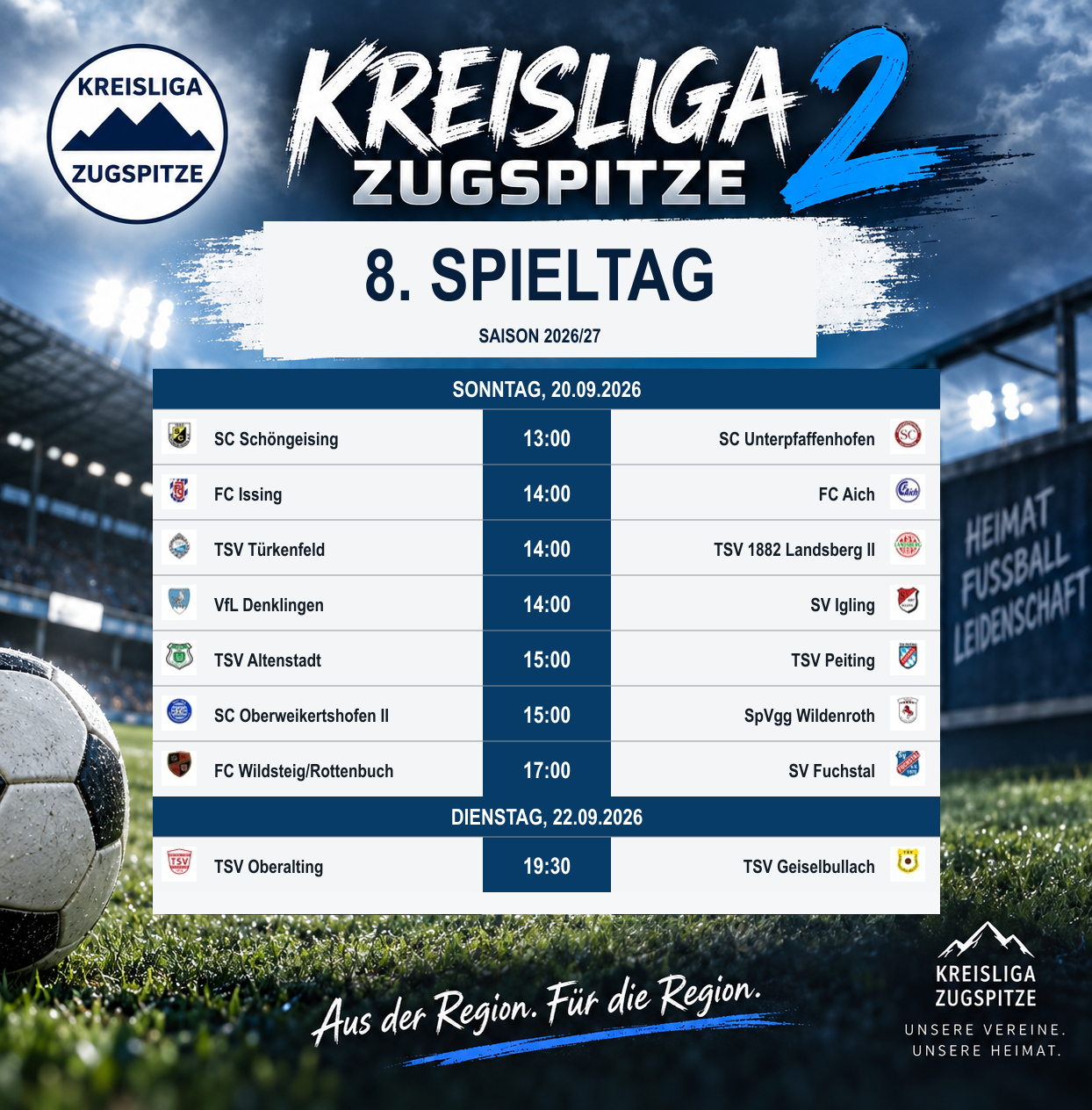 Kreisliga Zugspitze 2 – Spiele des 8. Spieltags